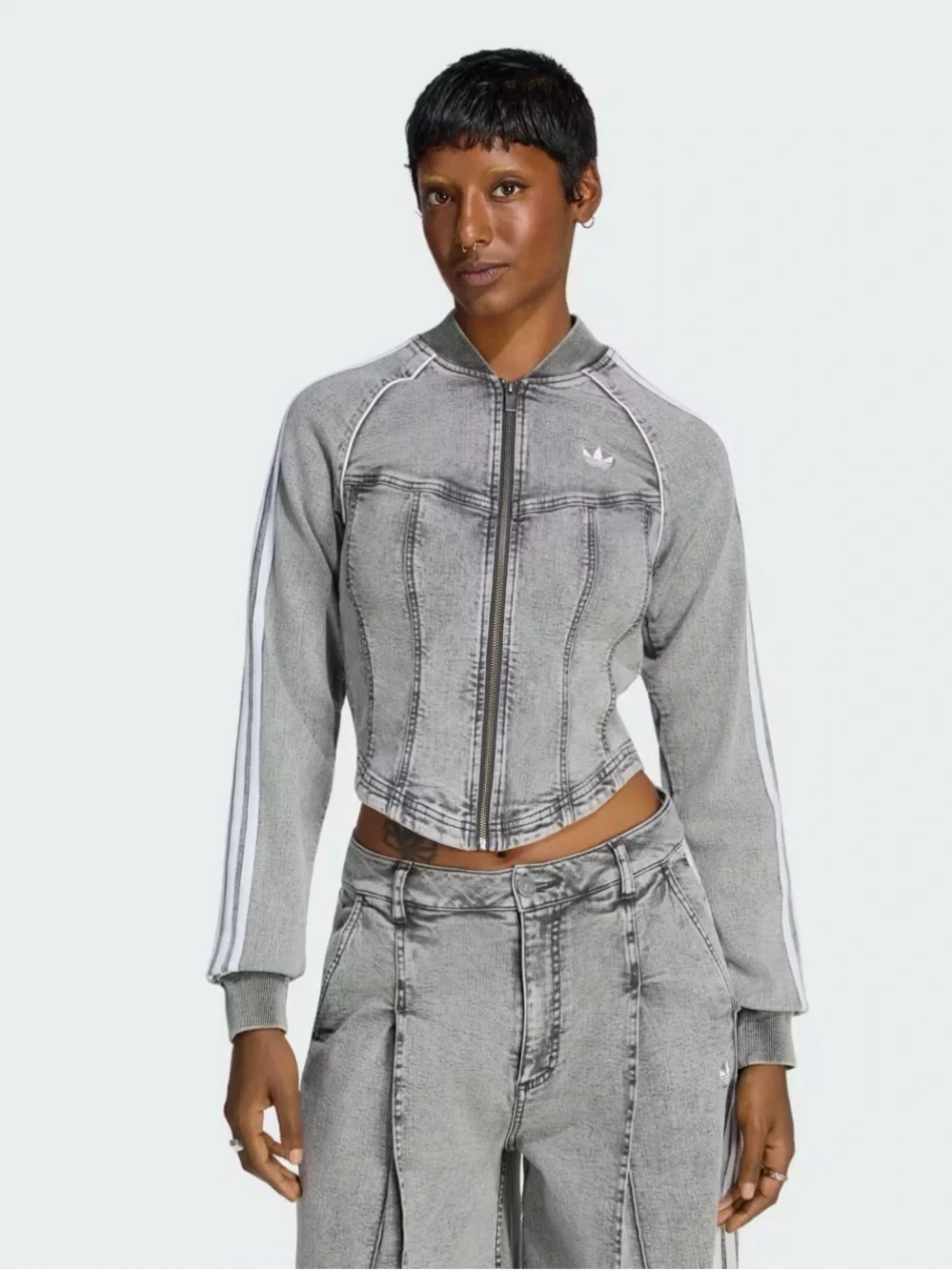 adidas Corset Grey Denim-Style Women’s Zip Track Jacket
